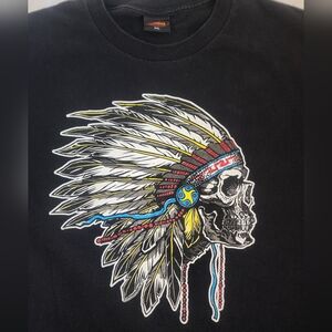Hot Leathers  Indian Skull Head Feathered Motorcycle Riding Tee Shirt Size XL
